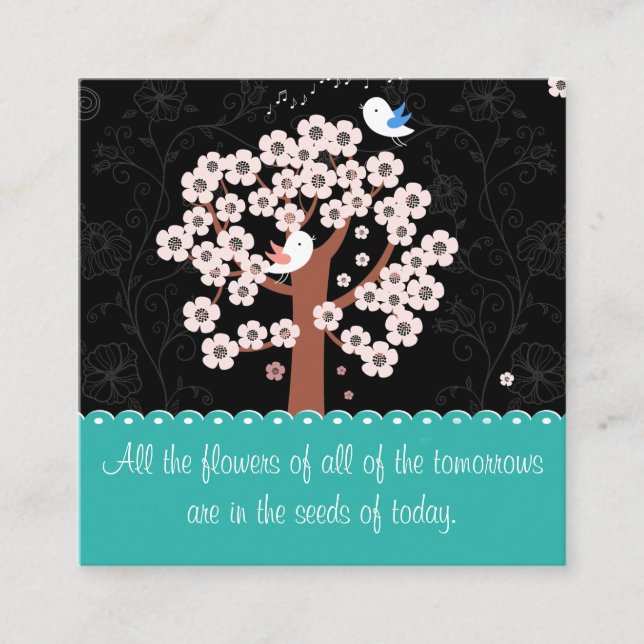 Encouraging Message with Birds & Garden Square Business Card (Front)
