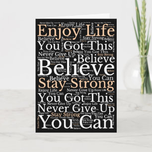 Encouraging Phrases WordArt Pattern White Black Card