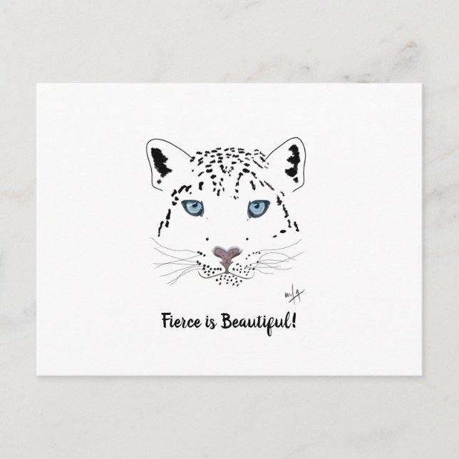Encouraging Snow Leopard "Fierce is Beautiful" Postcard (Front)