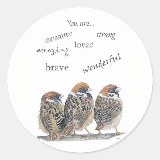 Encouraging Supportive Funny  Sparrow Bird Classic Round Sticker (Front)