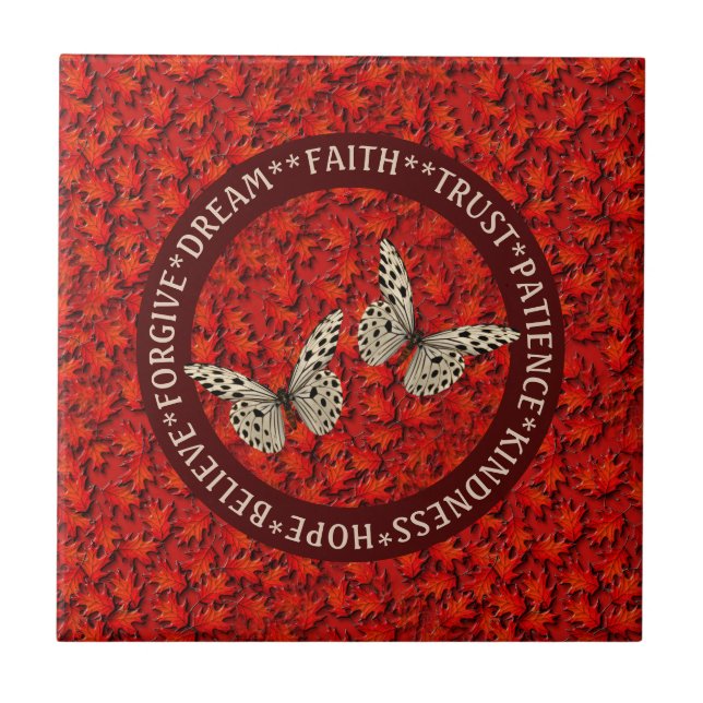Encouraging Words Fall Leaves Inspirational        Ceramic Tile (Front)