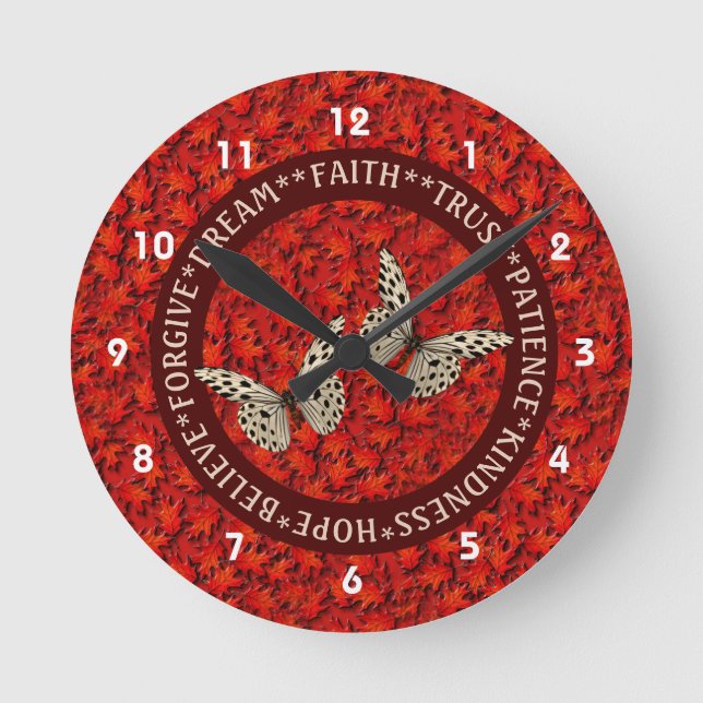 Encouraging Words Fall Leaves Inspirational       Round Clock (Front)