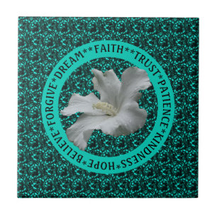 Encouraging Words Hibiscus Inspirational         Ceramic Tile