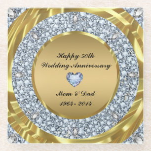 Encrusted Diamonds And Metallic Gold Glass Coaster