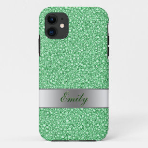 Encrusted Green Diamonds Look Glitter Patter iPhone 11 Case