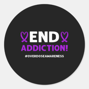 End Addiction! Purple Ribbon. Overdose Awareness Classic Round Sticker