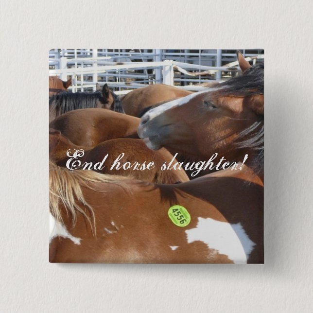 End horse slaughter! 15 cm square badge (Front)