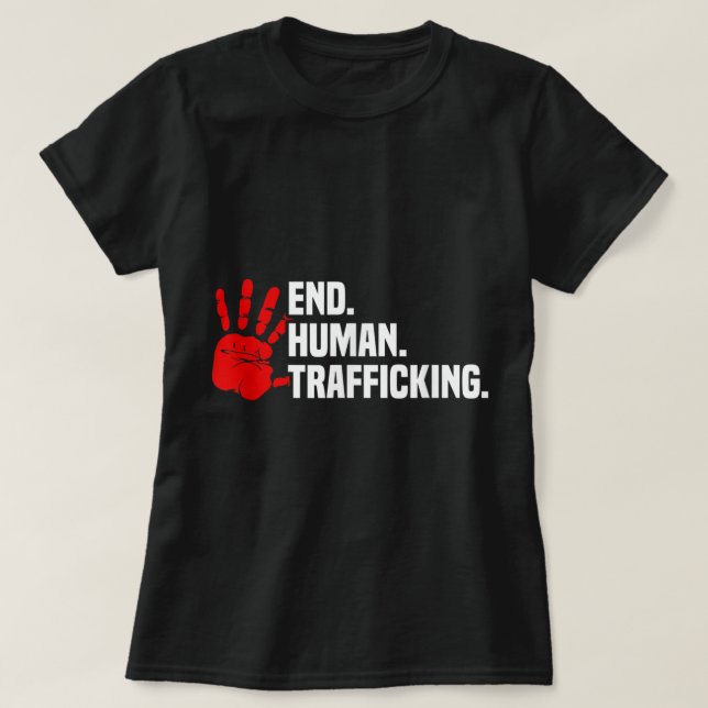End Human Trafficking Red Handprint Stop Human Tra T-Shirt (Design Front)