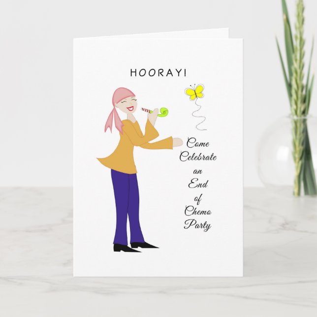 End of Chemo Party Invitation-Retro Girl-Butterfly Invitation (Front)