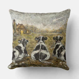 End of Day Cows Whimsical Farmhouse Cow Vintage Cushion