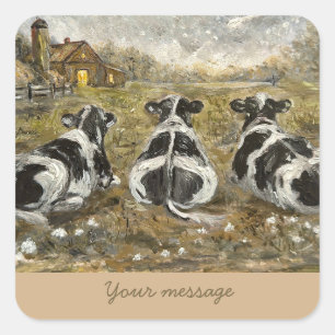 End of Day Cows Whimsical Farmhouse Cow Vintage Square Sticker