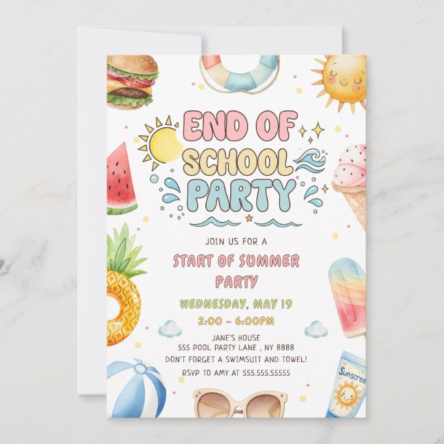 End of School And Start Of Summer Party Invitation (Front)