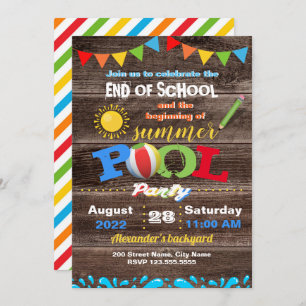 End of School Beginning of Summer Pool Party Invitation