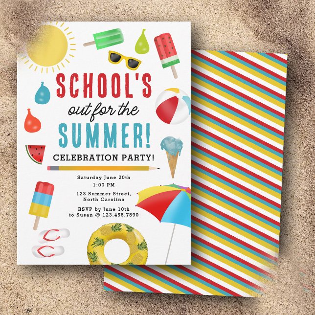 End of School Fun Kids Summer Pool Party  Invitation (End of School Fun Kids Summer Pool Party Invitation)