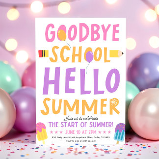 End of School Party Invitation, Hello Summer Schoo Invitation