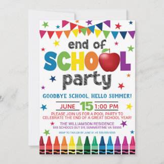 End of School Party Invitation, Summer Graduation Invitation