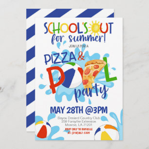 End of School Pizza & Pool Party Invitation