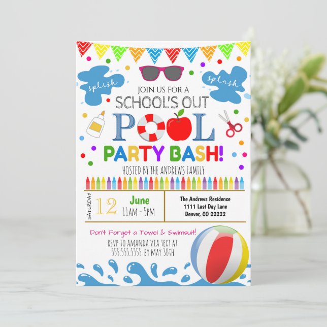 End of School Pool Party Invitation (Standing Front)
