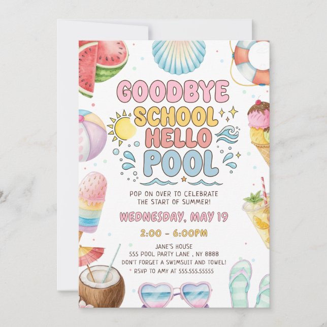 End of School, Start Of Summer Party Invitation (Front)