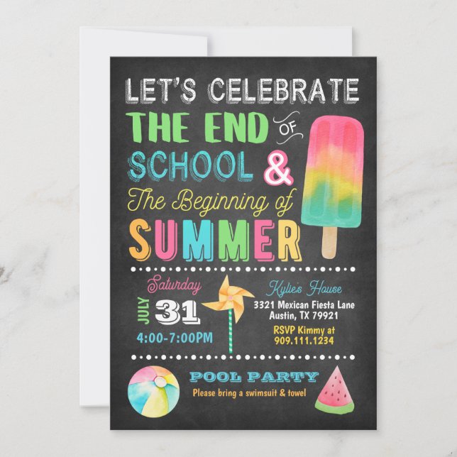 End of School Summer Party Invitation (Front)
