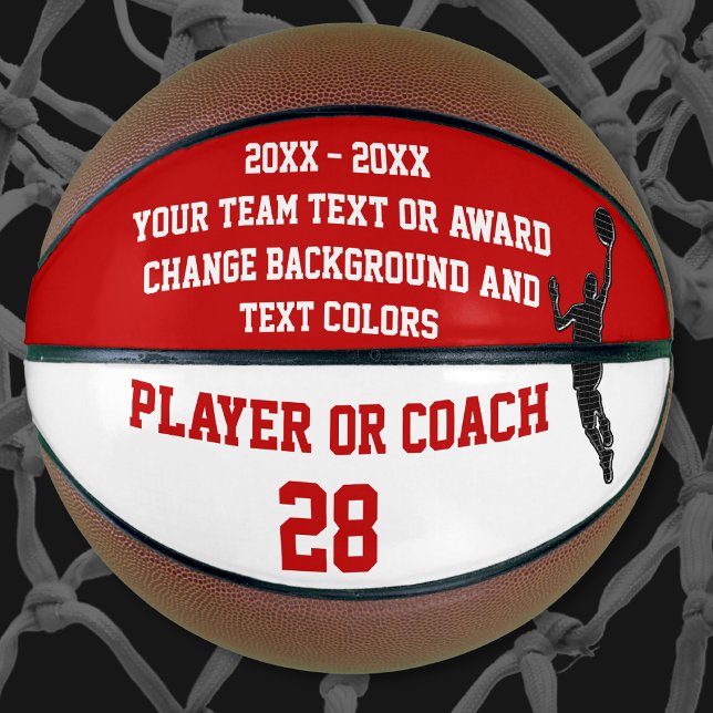 End of Season Basketball Award Ideas PERSONALIZED (Gifts for basketball seniors, Red and White Basketball. Basketball team gifts. Custom Basketball.)