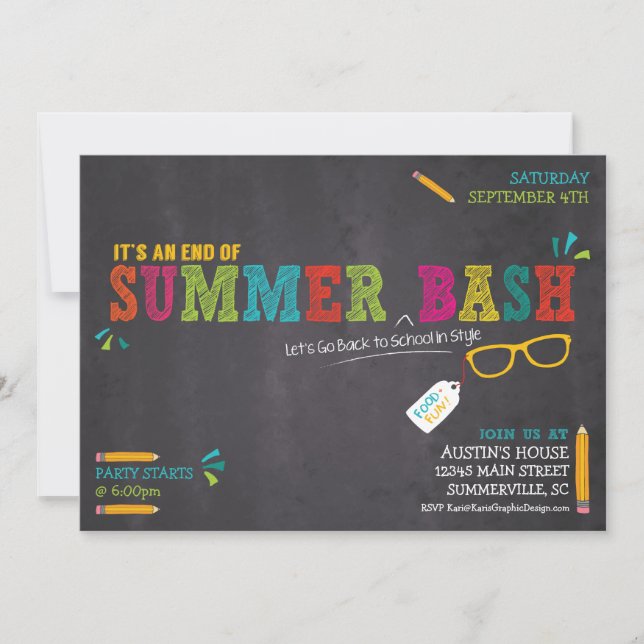 End of Summer / Back to School Bash Invitation (Front)
