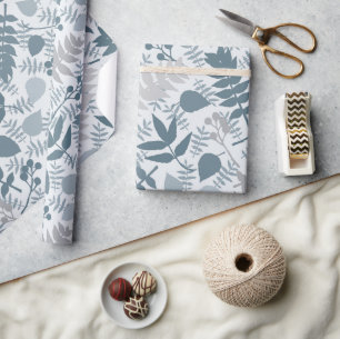 End of Summer Leaves Blue Wrapping Paper