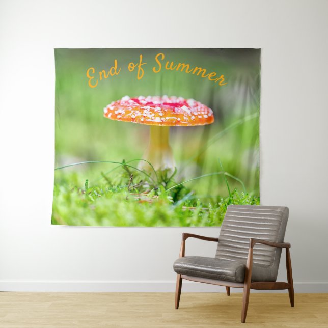 End of summer mushroom photo fall red and green tapestry (In Situ (Horizontal))