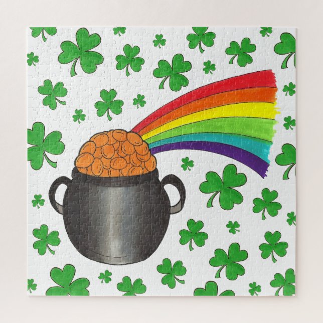 End of the Rainbow Shamrock Pot of Gold Lucky Jigsaw Puzzle (Vertical)