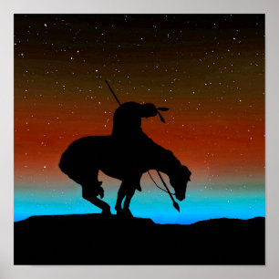 End of the Trail Sihouette With Night Sky Poster