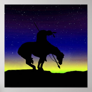End of the Trail Sihouette With Night Sky Poster
