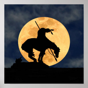 End of the Trail Silhouette With Full Moon Poster