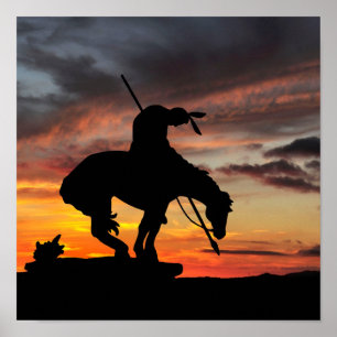 End of the Trail Silhouette With Sunset Poster