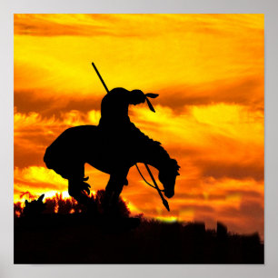End of the Trail Silhouette With Sunset Poster
