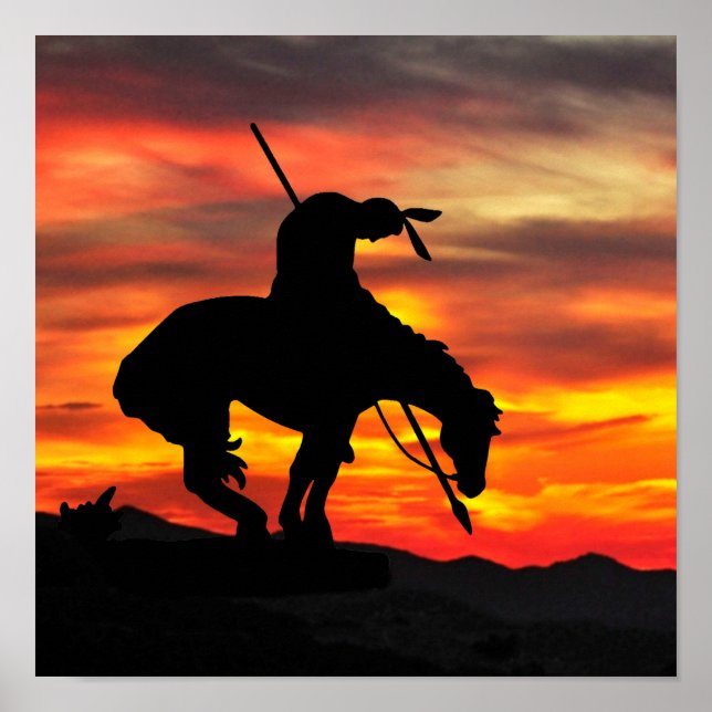 End of the Trail Silhouette With Sunset Poster (Front)