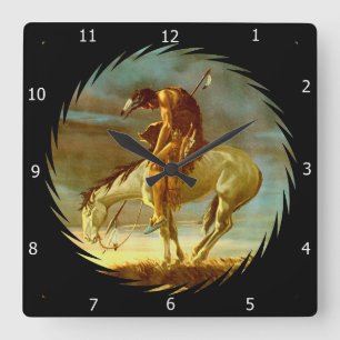 END OF THE TRAIL SQUARE WALL CLOCK