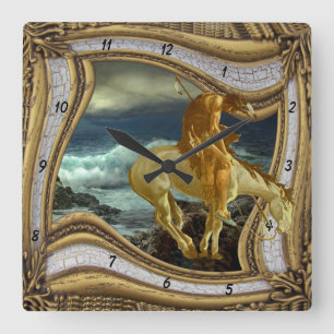 END OF TRAIL HORSE HEAD OUT OF FRAME SQUARE WALL CLOCK