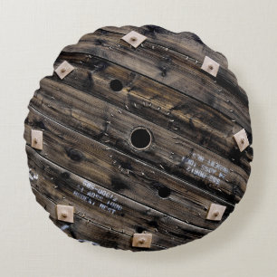 End of Wooden Industrial Wire Spool Round Cushion