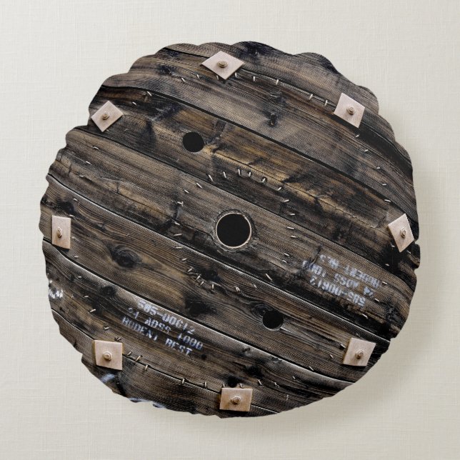 End of Wooden Industrial Wire Spool Round Cushion (Front)