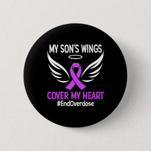 End Overdose My Son's Wings Cover My Heart Purple  6 Cm Round Badge