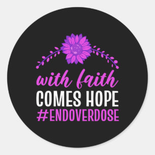 End Overdose With Faith Comes Hope Purple Floral F Classic Round Sticker