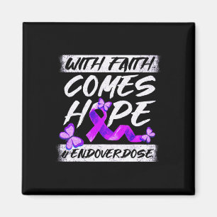 End Overdose With Faith Comes Hope Purple Ribbon  Magnet