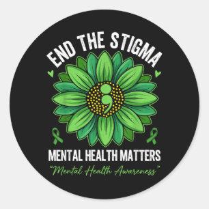 End The Stigma Green Flower Mental Health Matters Classic Round Sticker