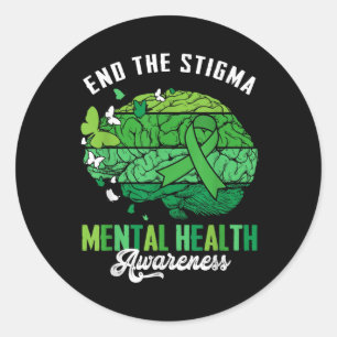 End The Stigma Mental Health Awareness Brain & Classic Round Sticker