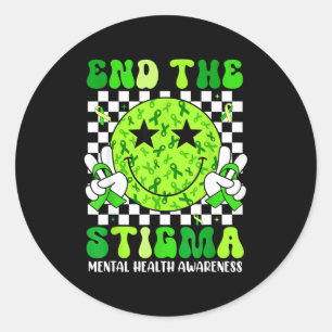 End the stigma mental health awareness brain classic round sticker