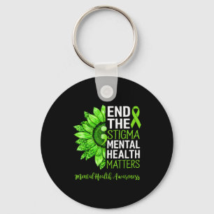 End the stigma mental health awareness brain key ring