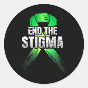 End The Stigma - Mental Health Awareness Green Rib Classic Round Sticker