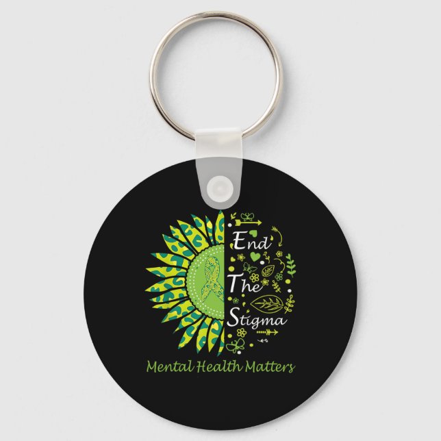 End The Stigma Mental Health Problems Ribbon Aware Key Ring (Front)