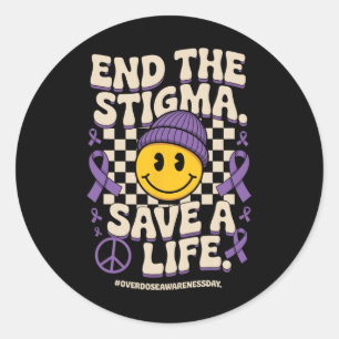 End The Stigma Save A Life Groovy Overdose Awarene Classic Round Sticker