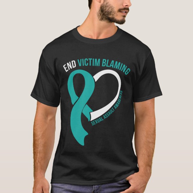 End Victim Blaming Ribbon Hearts Awareness Gifts T-Shirt (Front)